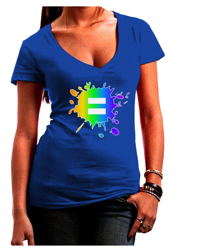 Equal Rainbow Paint Splatter Juniors V-Neck Dark T-Shirt by TooLoud-Womens V-Neck T-Shirts-TooLoud-Royal-Blue-Juniors Fitted Small-Davson Sales