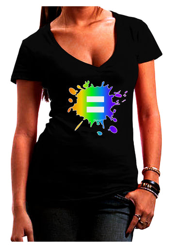 Equal Rainbow Paint Splatter Juniors V-Neck Dark T-Shirt by TooLoud-Womens V-Neck T-Shirts-TooLoud-Black-Juniors Fitted Small-Davson Sales