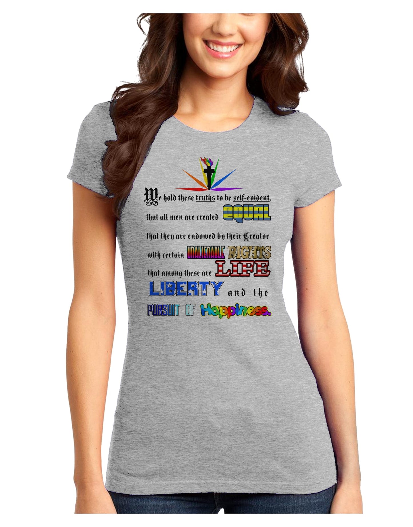 Equality Life Liberty Pursuit of Happiness Juniors T-Shirt-Womens Juniors T-Shirt-TooLoud-Ash-Gray-Juniors Fitted XS-Davson Sales