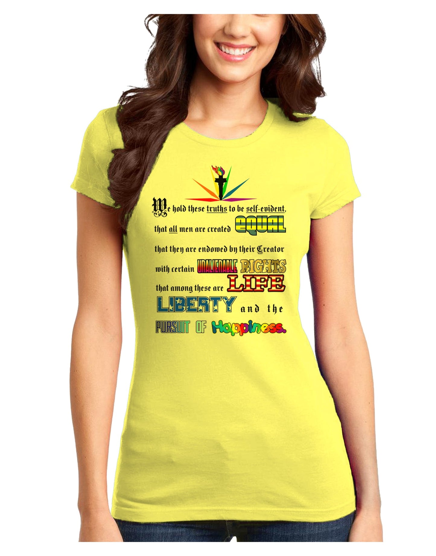 Equality Life Liberty Pursuit of Happiness Juniors T-Shirt-Womens Juniors T-Shirt-TooLoud-Yellow-Juniors Fitted XS-Davson Sales