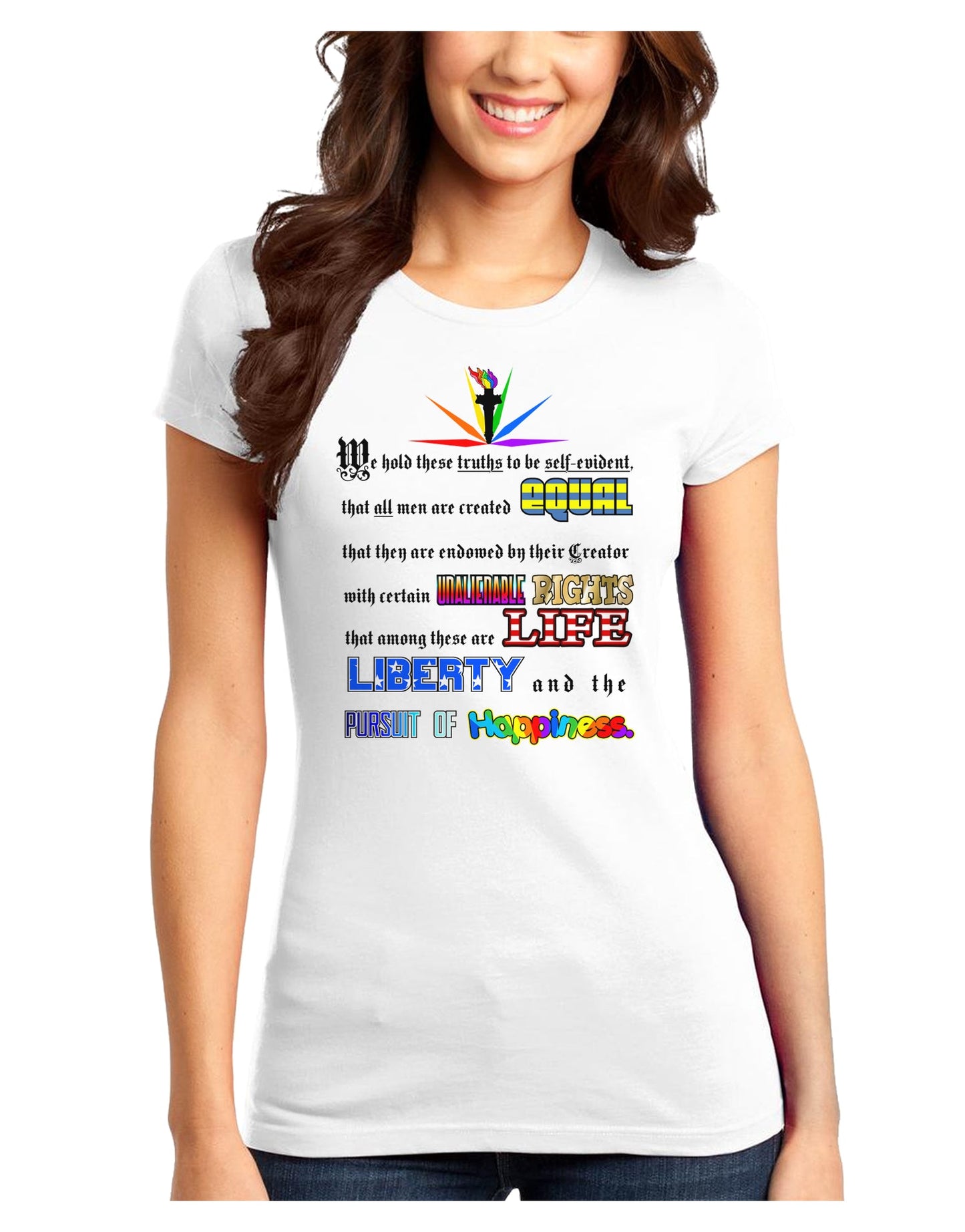 Equality Life Liberty Pursuit of Happiness Juniors T-Shirt-Womens Juniors T-Shirt-TooLoud-White-Juniors Fitted XS-Davson Sales