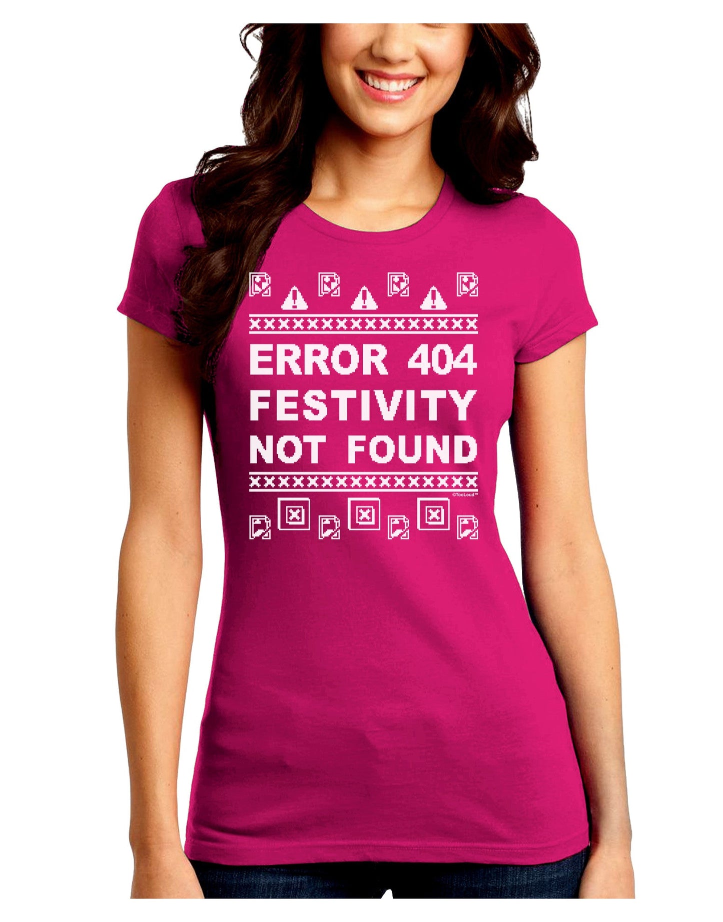 Error 404 Festivity Not Found Juniors Petite Crew Dark T-Shirt-T-Shirts Juniors Tops-TooLoud-Hot-Pink-Juniors Fitted Small-Davson Sales
