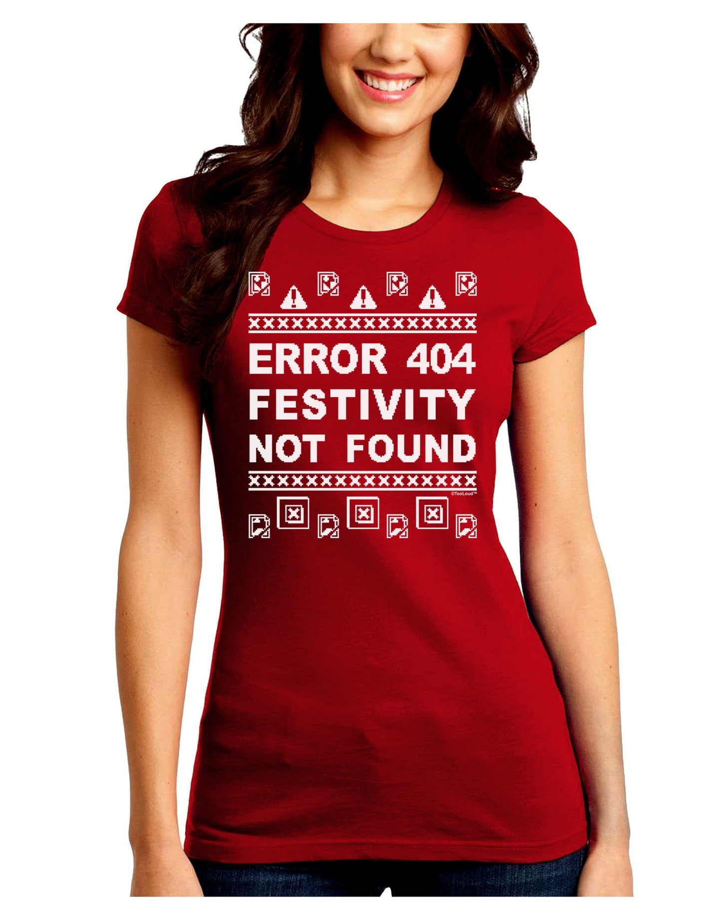 Error 404 Festivity Not Found Juniors Petite Crew Dark T-Shirt-T-Shirts Juniors Tops-TooLoud-Red-Juniors Fitted Small-Davson Sales