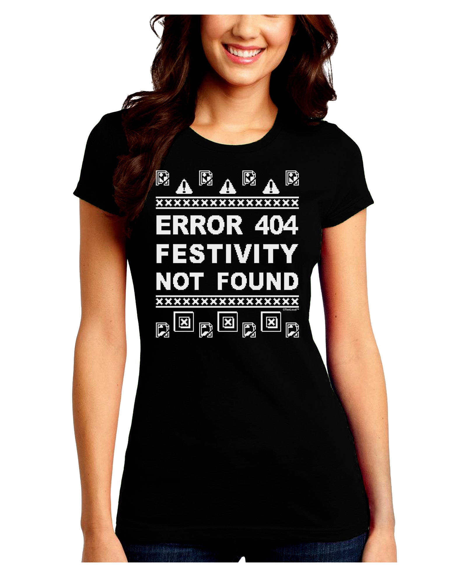 Error 404 Festivity Not Found Juniors Petite Crew Dark T-Shirt-T-Shirts Juniors Tops-TooLoud-Black-Juniors Fitted Small-Davson Sales