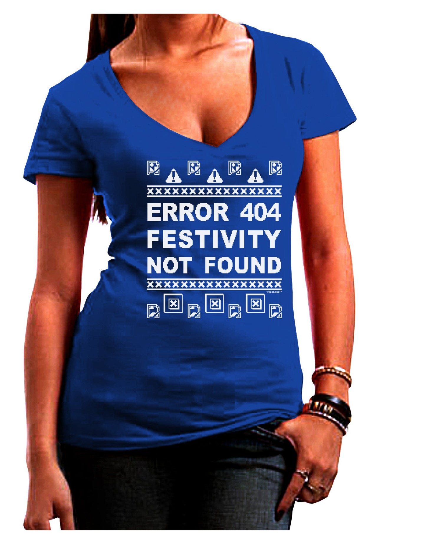 Error 404 Festivity Not Found Womens V-Neck Dark T-Shirt-Womens V-Neck T-Shirts-TooLoud-Royal-Blue-Juniors Fitted Small-Davson Sales