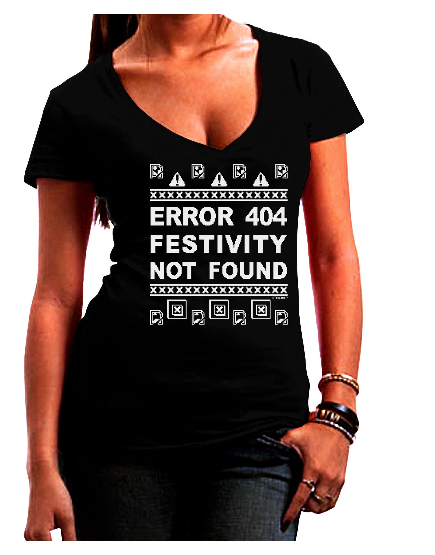 Error 404 Festivity Not Found Womens V-Neck Dark T-Shirt-Womens V-Neck T-Shirts-TooLoud-Black-Juniors Fitted Small-Davson Sales