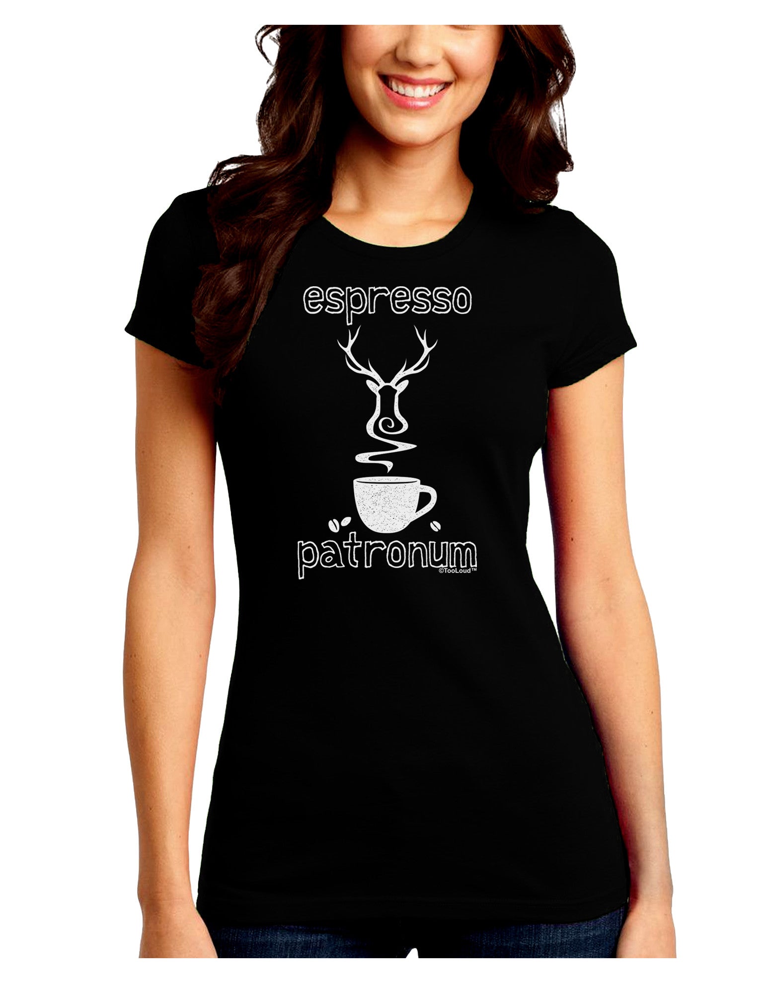 Espresso Patronum Juniors Petite Crew Dark T-Shirt-T-Shirts Juniors Tops-TooLoud-Black-Juniors Fitted Small-Davson Sales