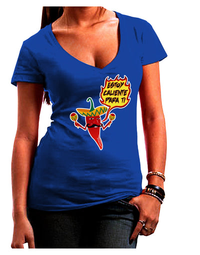 Estoy Caliente Para Ti Juniors V-Neck Dark T-Shirt-Womens V-Neck T-Shirts-TooLoud-Royal-Blue-Juniors Fitted Small-Davson Sales