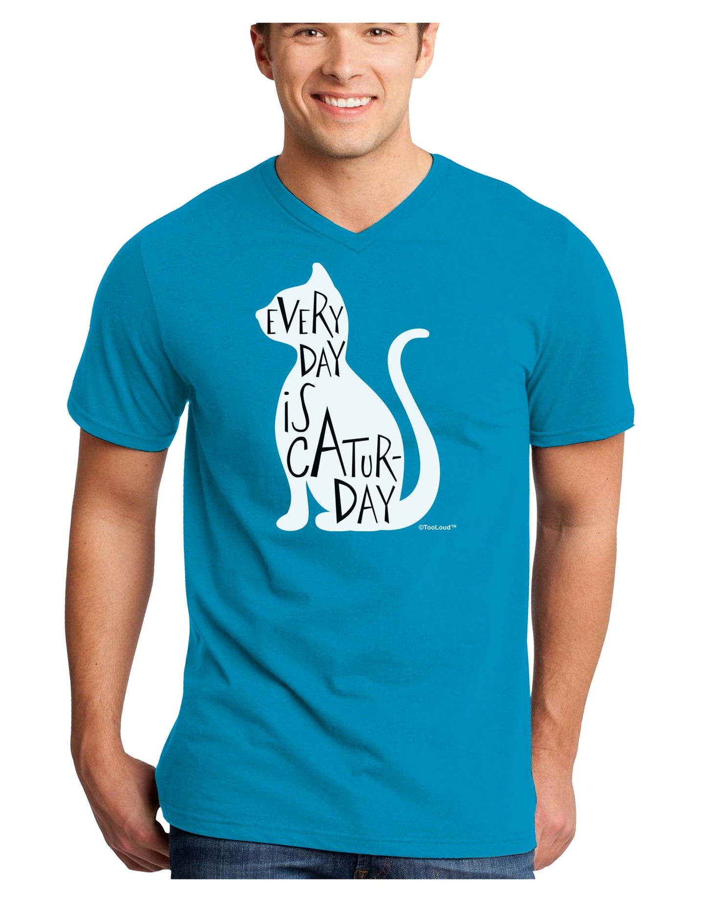 Every Day Is Caturday Cat Silhouette Adult Dark V-Neck T-Shirt by TooLoud-Mens V-Neck T-Shirt-TooLoud-Turquoise-Small-Davson Sales