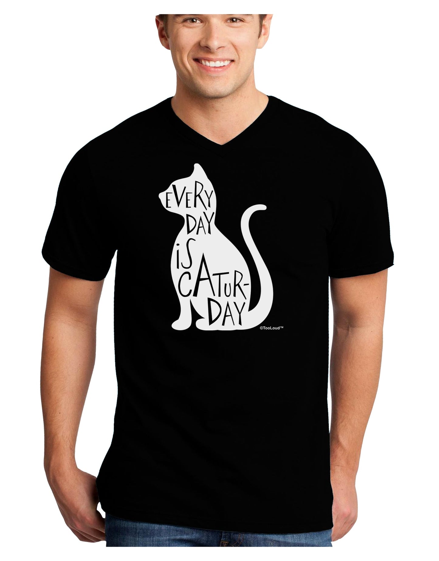 Every Day Is Caturday Cat Silhouette Adult Dark V-Neck T-Shirt by TooLoud-Mens V-Neck T-Shirt-TooLoud-Black-Small-Davson Sales