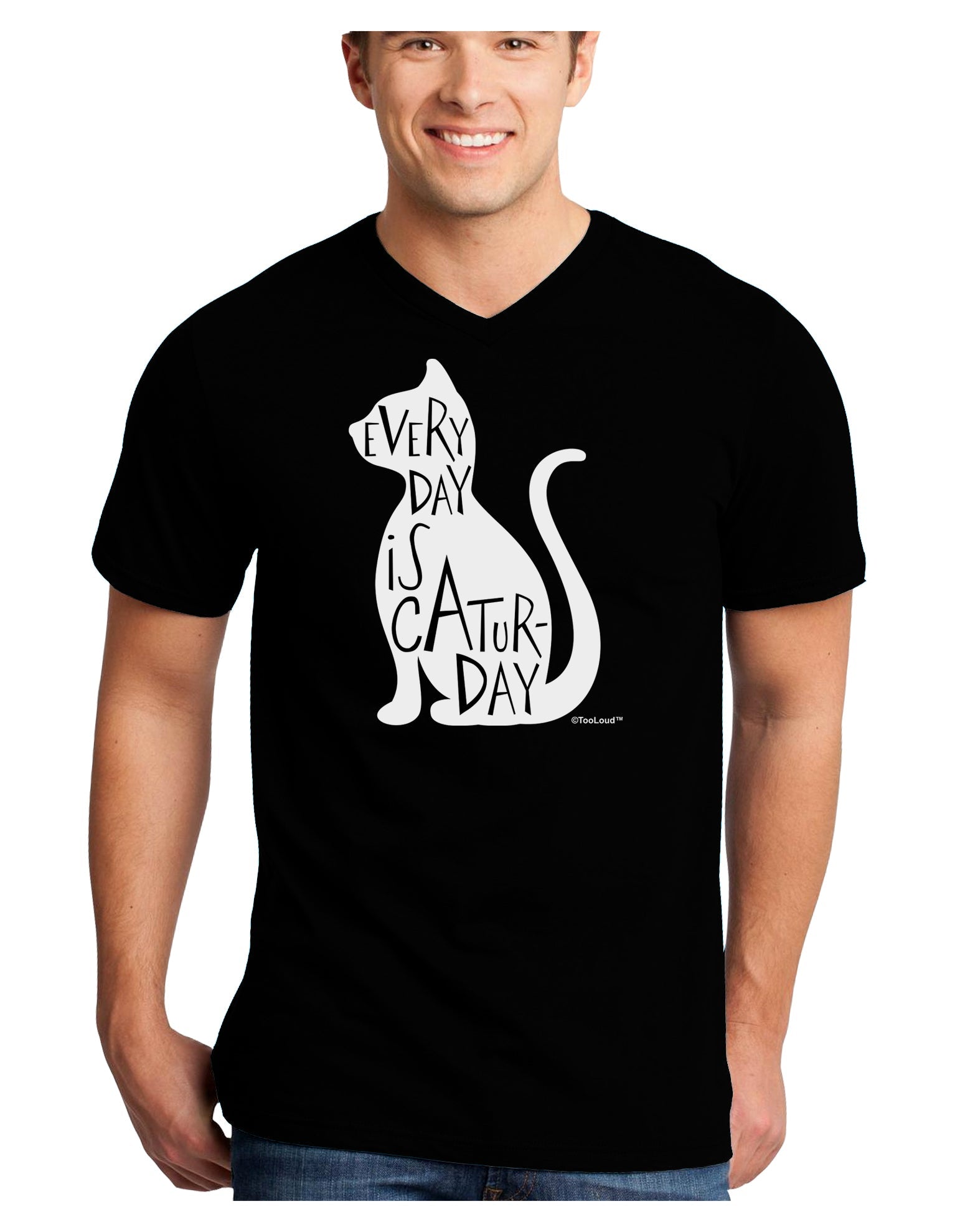 Every Day Is Caturday Cat Silhouette Adult Dark V-Neck T-Shirt by TooLoud-Mens V-Neck T-Shirt-TooLoud-Black-Small-Davson Sales