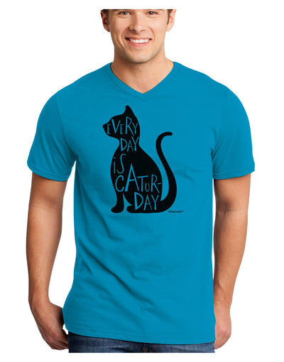 Every Day Is Caturday Cat Silhouette Adult V-Neck T-shirt by TooLoud-Mens V-Neck T-Shirt-TooLoud-Turquoise-Small-Davson Sales