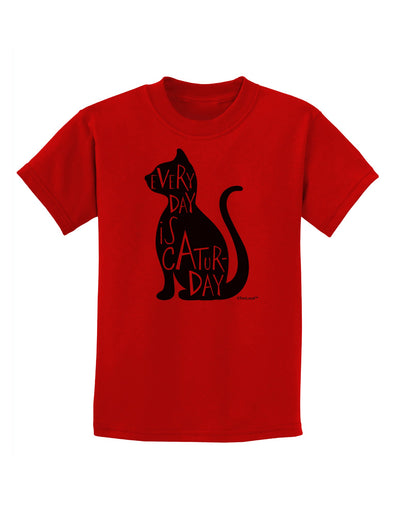 Every Day Is Caturday Cat Silhouette Childrens T-Shirt by TooLoud-Childrens T-Shirt-TooLoud-Red-X-Small-Davson Sales