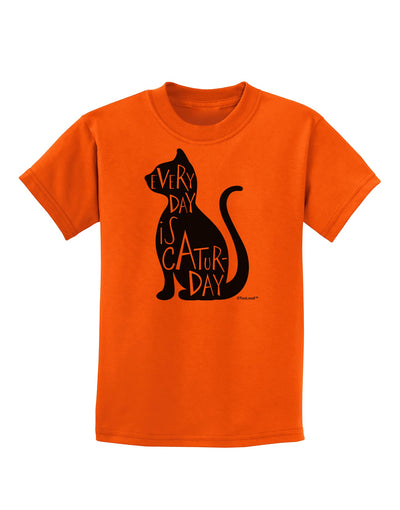 Every Day Is Caturday Cat Silhouette Childrens T-Shirt by TooLoud-Childrens T-Shirt-TooLoud-Orange-X-Small-Davson Sales