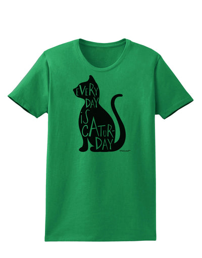 Every Day Is Caturday Cat Silhouette Womens T-Shirt by TooLoud-Womens T-Shirt-TooLoud-Kelly-Green-X-Small-Davson Sales