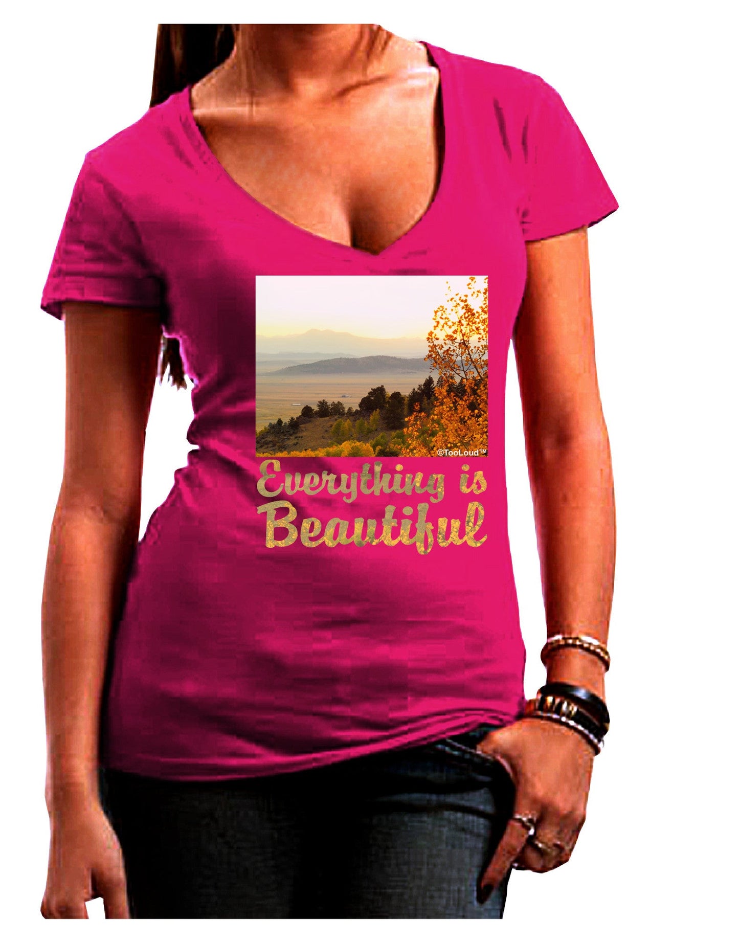 Everything is Beautiful - Sunrise Womens V-Neck Dark T-Shirt-Womens V-Neck T-Shirts-TooLoud-Hot-Pink-Juniors Fitted Small-Davson Sales