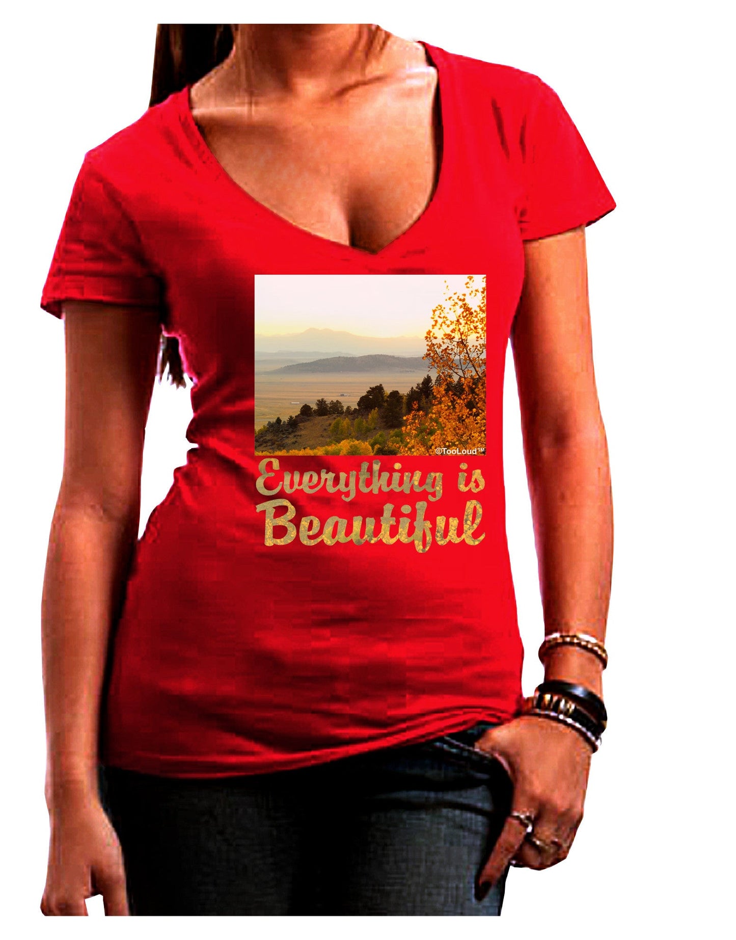 Everything is Beautiful - Sunrise Womens V-Neck Dark T-Shirt-Womens V-Neck T-Shirts-TooLoud-Red-Juniors Fitted Small-Davson Sales