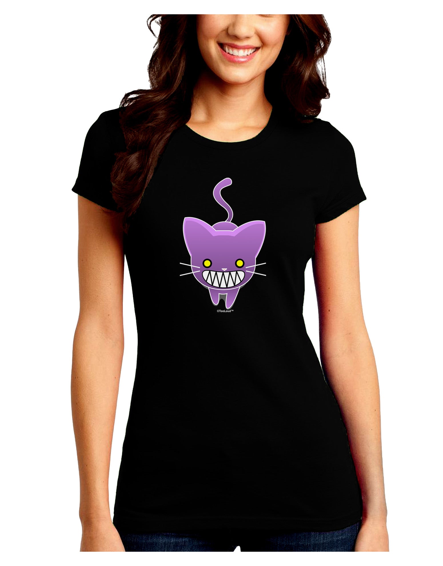 Evil Kitty Juniors Petite Crew Dark T-Shirt-T-Shirts Juniors Tops-TooLoud-Black-Juniors Fitted Small-Davson Sales