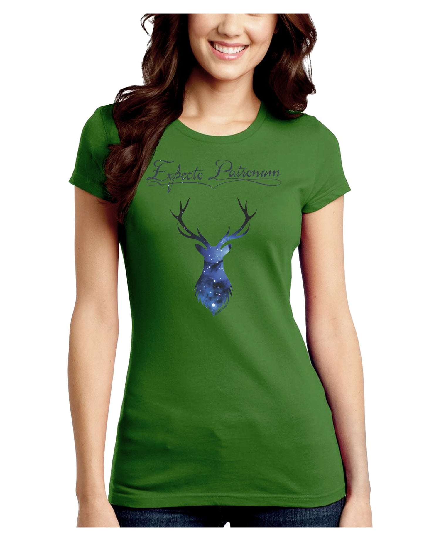 Expecto Patronum Space Stag Juniors Petite Crew Dark T-Shirt-T-Shirts Juniors Tops-TooLoud-Kiwi-Green-Juniors Fitted Small-Davson Sales
