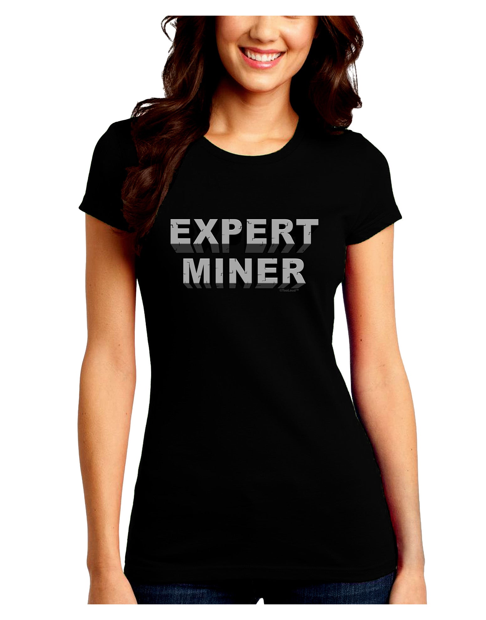 Expert Miner Juniors Petite Crew Dark T-Shirt-T-Shirts Juniors Tops-TooLoud-Black-Juniors Fitted Small-Davson Sales