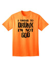 Expressive Humor: 'I Swear to Drunk I'm Not God' Adult T-Shirt Collection-Mens T-shirts-TooLoud-Neon-Orange-Small-Davson Sales