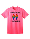 Expressive Identity: 'Sorry Boys, I Like Girls' - Lesbian Rainbow Adult T-Shirt Collection-Mens T-shirts-TooLoud-Neon-Pink-Small-Davson Sales