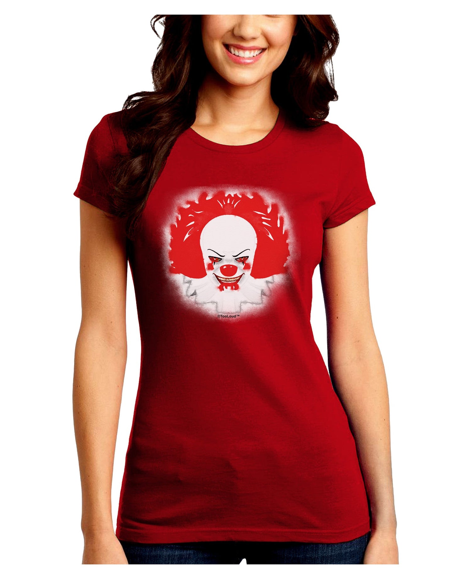 Extra Scary Clown Watercolor Juniors Crew Dark T-Shirt-T-Shirts Juniors Tops-TooLoud-Red-Juniors Fitted Small-Davson Sales
