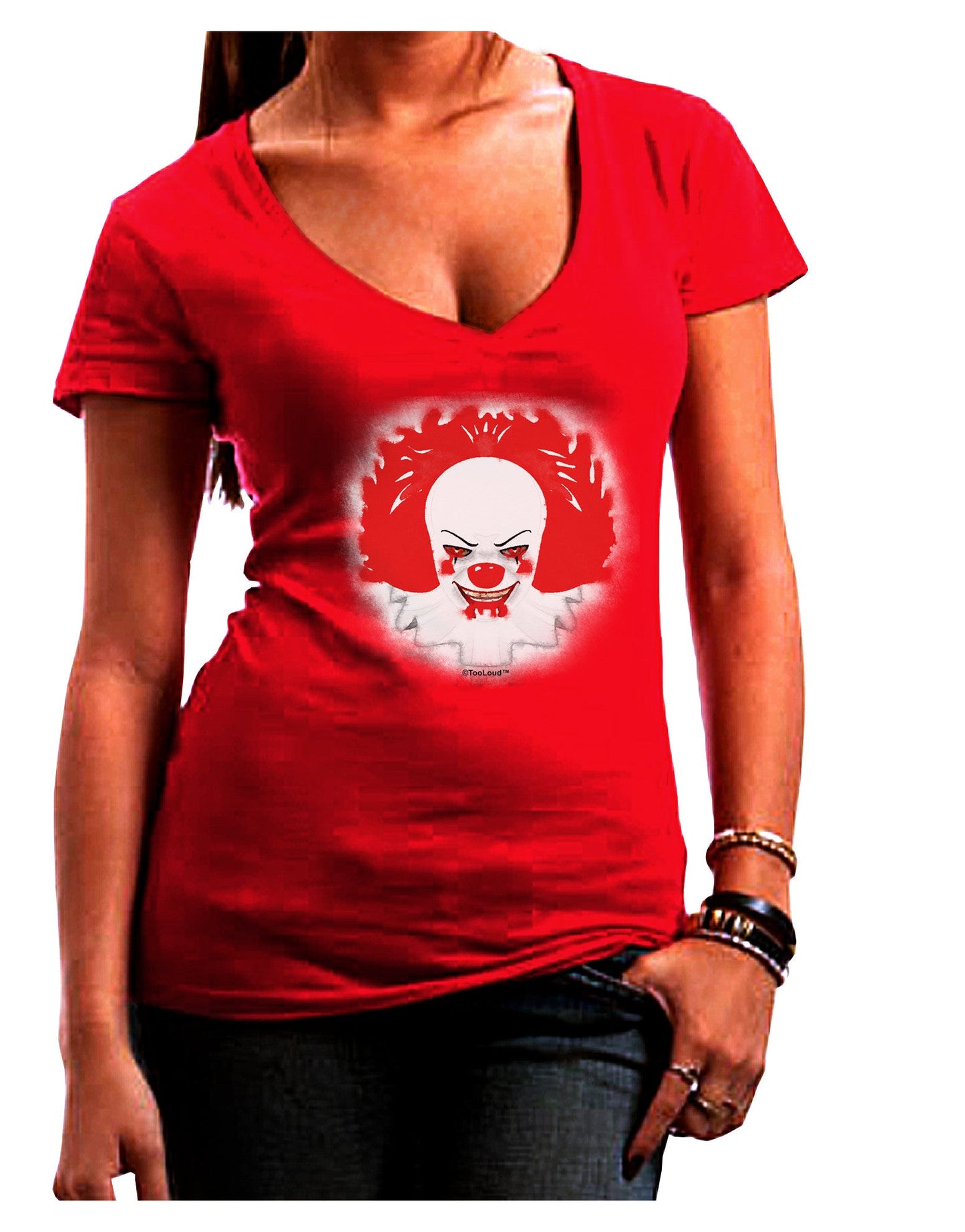 Extra Scary Clown Watercolor Juniors V-Neck Dark T-Shirt-Womens V-Neck T-Shirts-TooLoud-Red-Juniors Fitted Small-Davson Sales