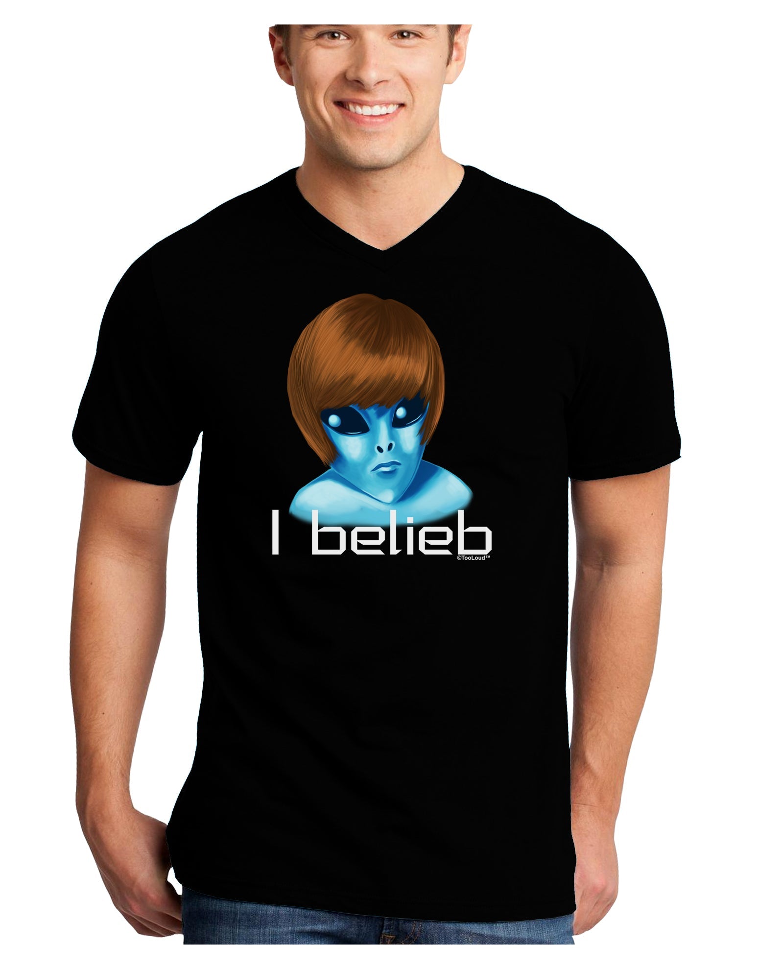 Extraterrestial - I Belieb Adult Dark V-Neck T-Shirt by TooLoud-Mens V-Neck T-Shirt-TooLoud-Black-Small-Davson Sales