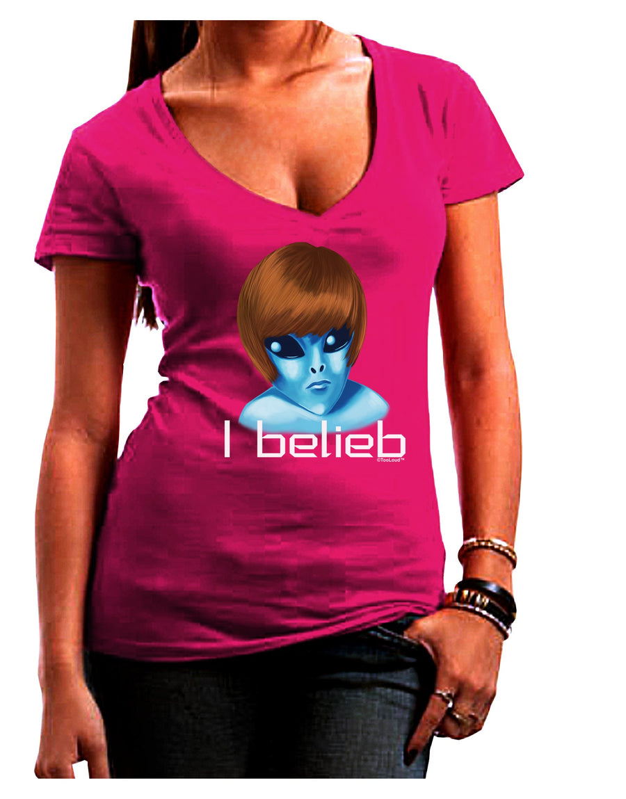 Extraterrestial - I Belieb Juniors V-Neck Dark T-Shirt by TooLoud-Womens V-Neck T-Shirts-TooLoud-Black-Juniors Fitted Small-Davson Sales