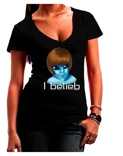 Extraterrestial - I Belieb Juniors V-Neck Dark T-Shirt by TooLoud-Womens V-Neck T-Shirts-TooLoud-Black-Juniors Fitted Small-Davson Sales