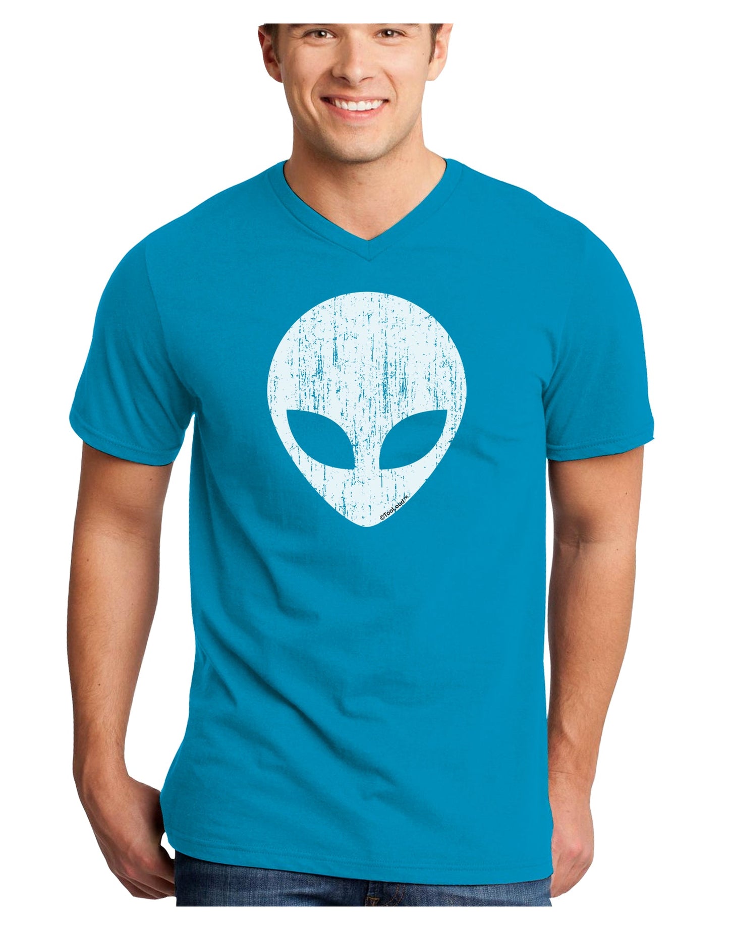 Extraterrestrial Face - Alien Distressed Adult Dark V-Neck T-Shirt by TooLoud-Mens V-Neck T-Shirt-TooLoud-Turquoise-Small-Davson Sales