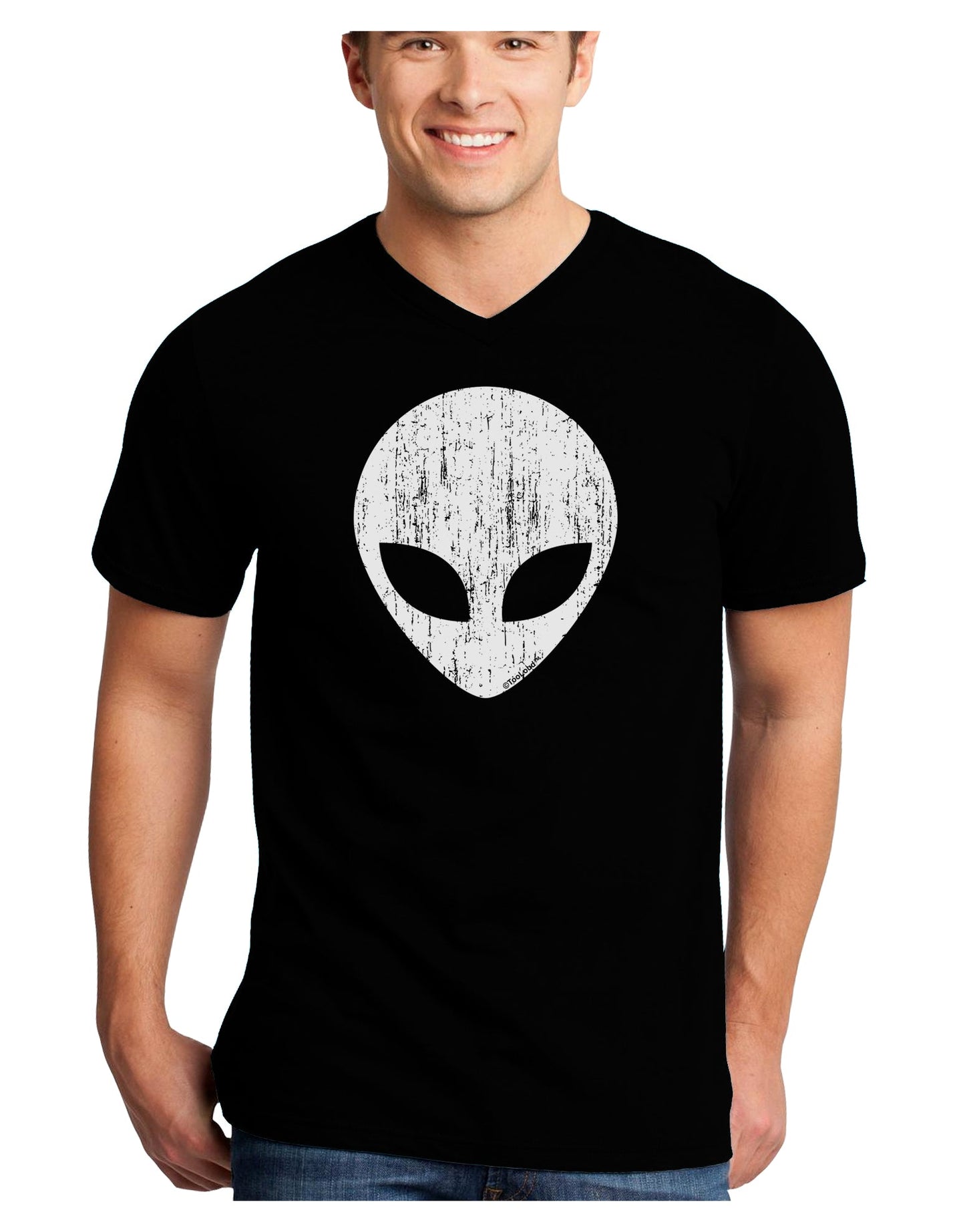 Extraterrestrial Face - Alien Distressed Adult Dark V-Neck T-Shirt by TooLoud-Mens V-Neck T-Shirt-TooLoud-Black-Small-Davson Sales