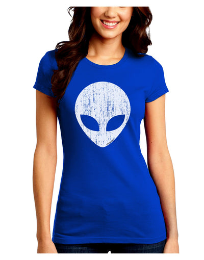 Extraterrestrial Face - Alien Distressed Juniors Crew Dark T-Shirt by TooLoud-T-Shirts Juniors Tops-TooLoud-Royal-Blue-Juniors Fitted Small-Davson Sales