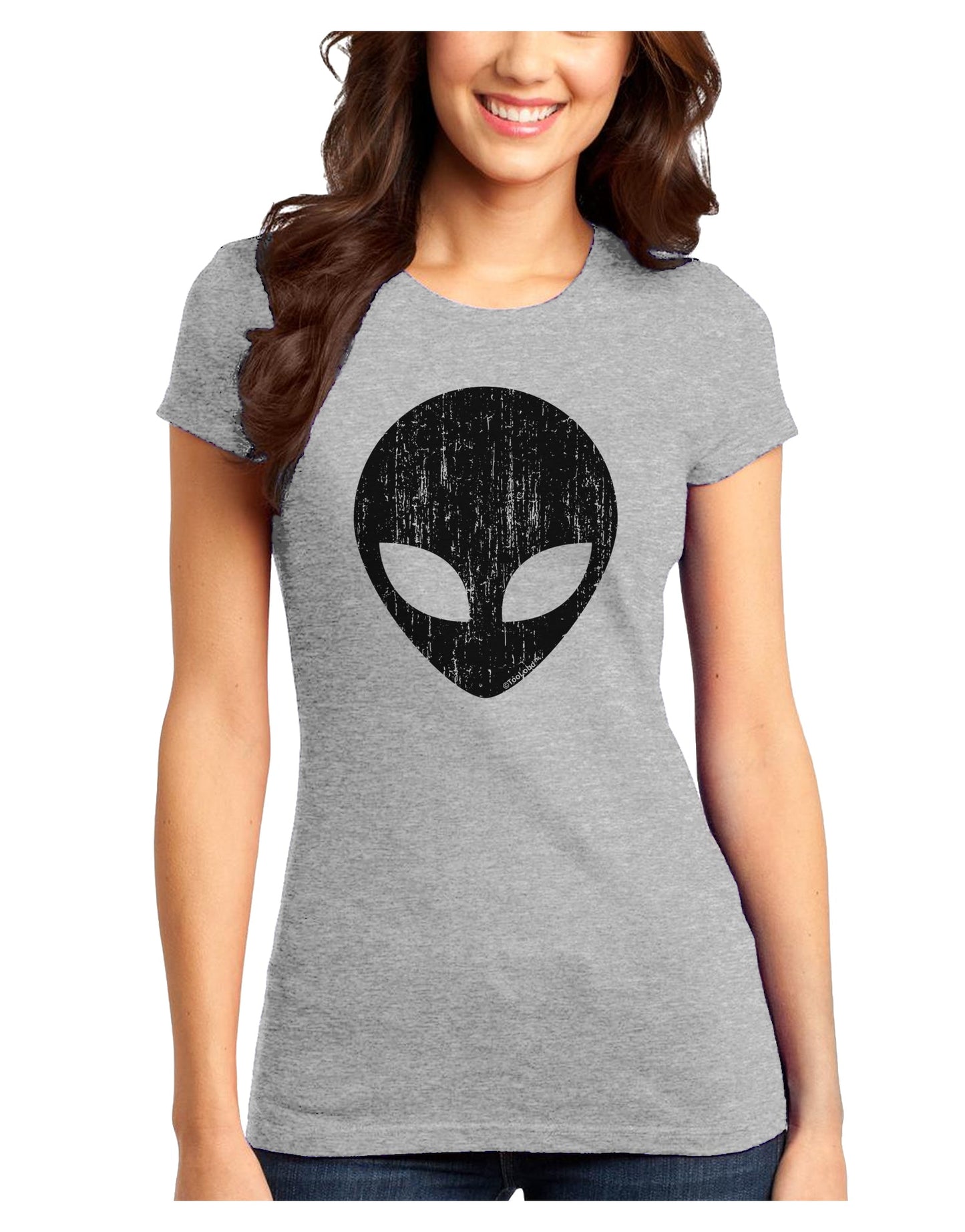Extraterrestrial Face - Alien Distressed Juniors T-Shirt by TooLoud-Womens Juniors T-Shirt-TooLoud-Ash-Gray-Juniors Fitted X-Small-Davson Sales