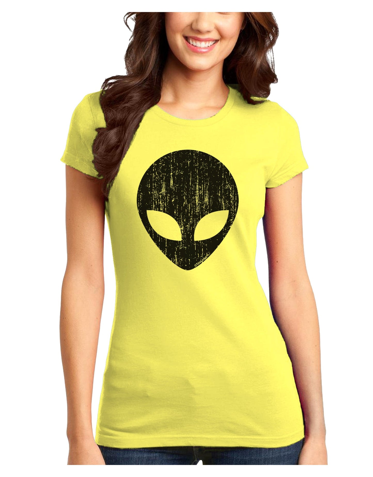 Extraterrestrial Face - Alien Distressed Juniors T-Shirt by TooLoud-Womens Juniors T-Shirt-TooLoud-Yellow-Juniors Fitted X-Small-Davson Sales
