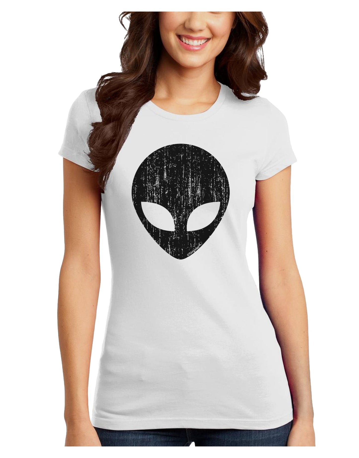 Extraterrestrial Face - Alien Distressed Juniors T-Shirt by TooLoud-Womens Juniors T-Shirt-TooLoud-White-Juniors Fitted X-Small-Davson Sales