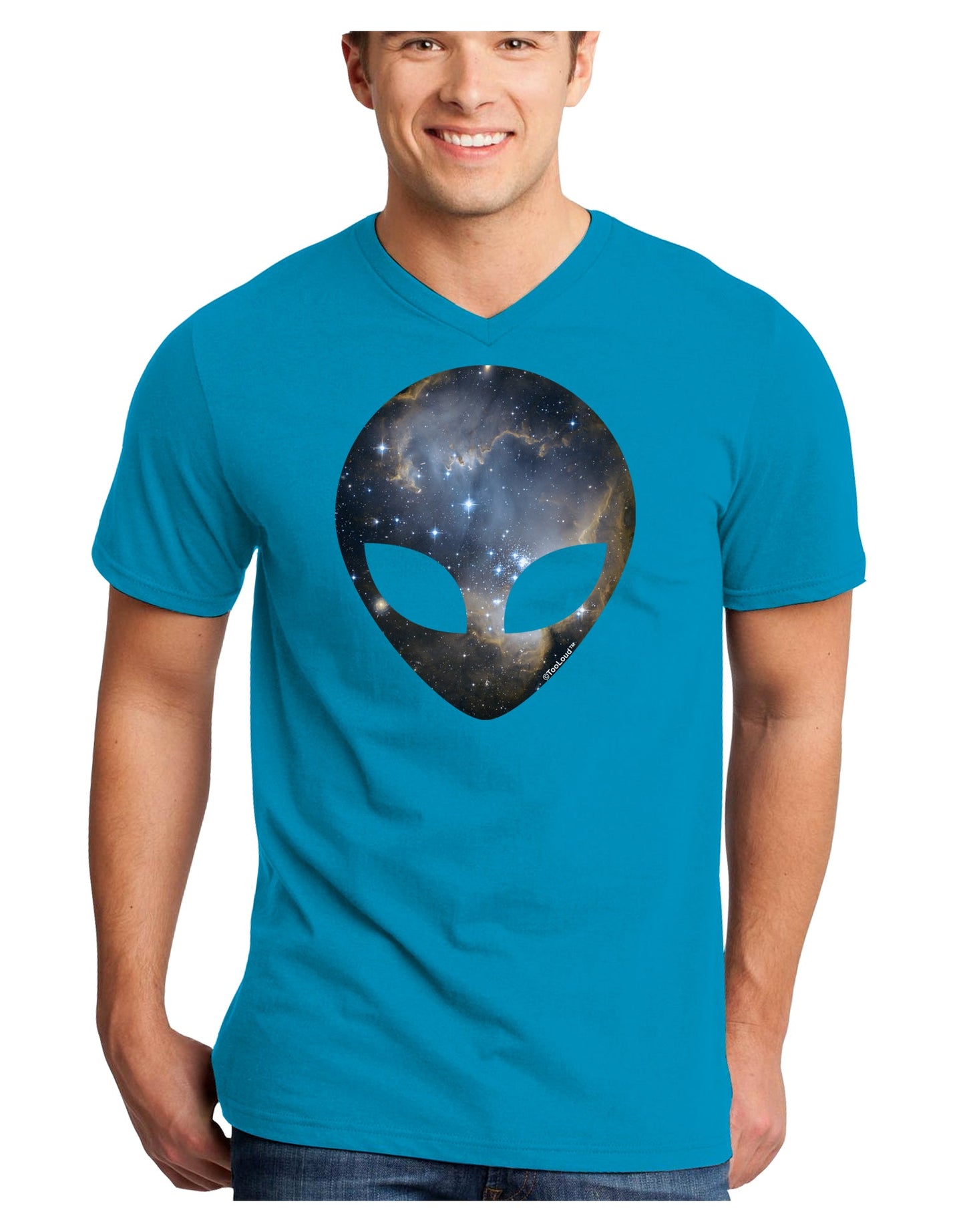 Extraterrestrial Face - Space #1 Adult Dark V-Neck T-Shirt by TooLoud-Mens V-Neck T-Shirt-TooLoud-Turquoise-Small-Davson Sales