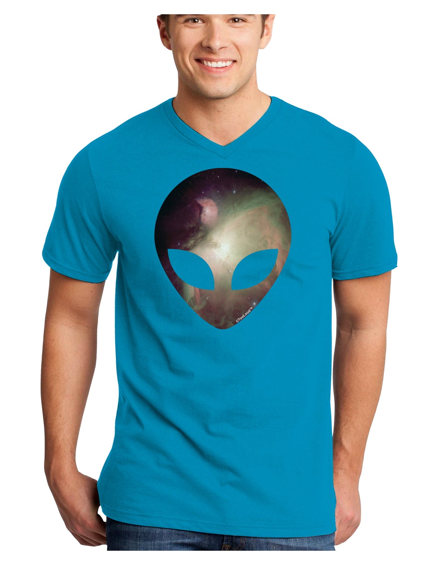 Extraterrestrial Face - Space #2 Adult Dark V-Neck T-Shirt by TooLoud-Mens V-Neck T-Shirt-TooLoud-Turquoise-Small-Davson Sales