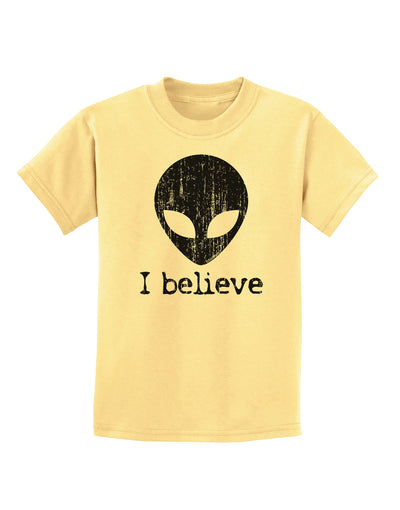 Extraterrestrial - I Believe Distressed Childrens T-Shirt by TooLoud-Childrens T-Shirt-TooLoud-Daffodil-Yellow-X-Small-Davson Sales