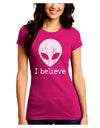 Extraterrestrial - I Believe Distressed Juniors Crew Dark T-Shirt by TooLoud-T-Shirts Juniors Tops-TooLoud-Hot-Pink-Juniors Fitted Small-Davson Sales