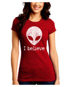 Extraterrestrial - I Believe Distressed Juniors Crew Dark T-Shirt by TooLoud-T-Shirts Juniors Tops-TooLoud-Red-Juniors Fitted Small-Davson Sales