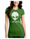 Extraterrestrial - I Believe Distressed Juniors Crew Dark T-Shirt by TooLoud-T-Shirts Juniors Tops-TooLoud-Kiwi-Green-Juniors Fitted X-Small-Davson Sales