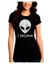 Extraterrestrial - I Believe Distressed Juniors Crew Dark T-Shirt by TooLoud-T-Shirts Juniors Tops-TooLoud-Black-Juniors Fitted Small-Davson Sales