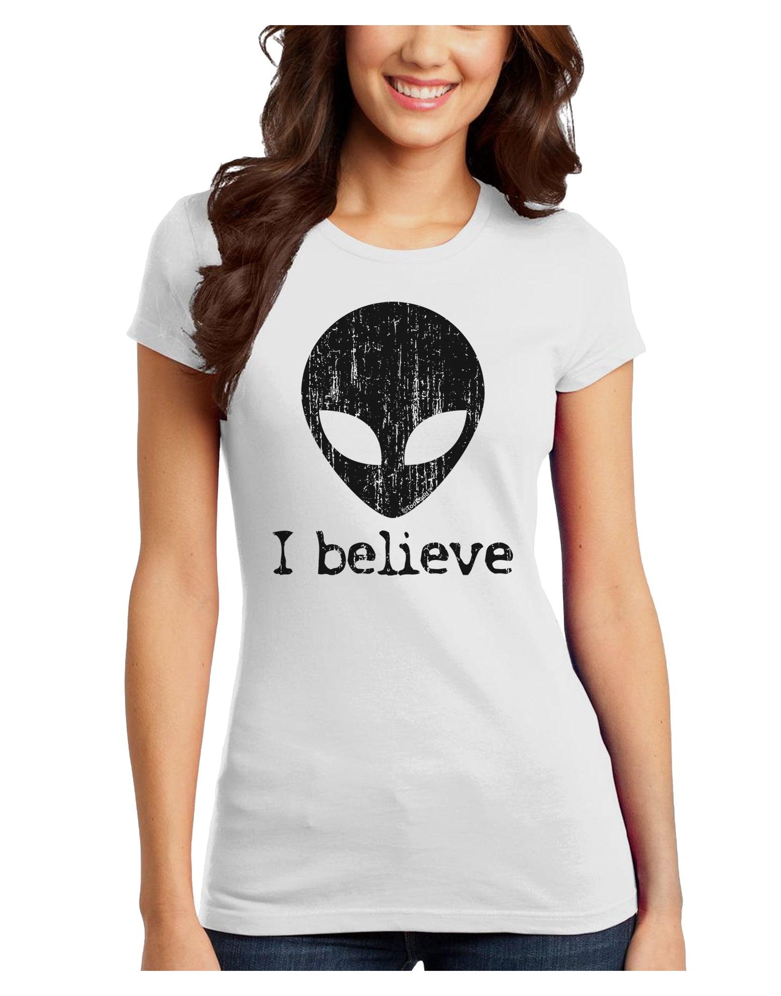 Extraterrestrial - I Believe Distressed Juniors T-Shirt by TooLoud-Womens Juniors T-Shirt-TooLoud-White-Juniors Fitted X-Small-Davson Sales