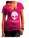 Extraterrestrial - I Believe Distressed Juniors V-Neck Dark T-Shirt by TooLoud-Womens V-Neck T-Shirts-TooLoud-Hot-Pink-Juniors Fitted Small-Davson Sales