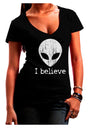 Extraterrestrial - I Believe Distressed Juniors V-Neck Dark T-Shirt by TooLoud-Womens V-Neck T-Shirts-TooLoud-Black-Juniors Fitted Small-Davson Sales