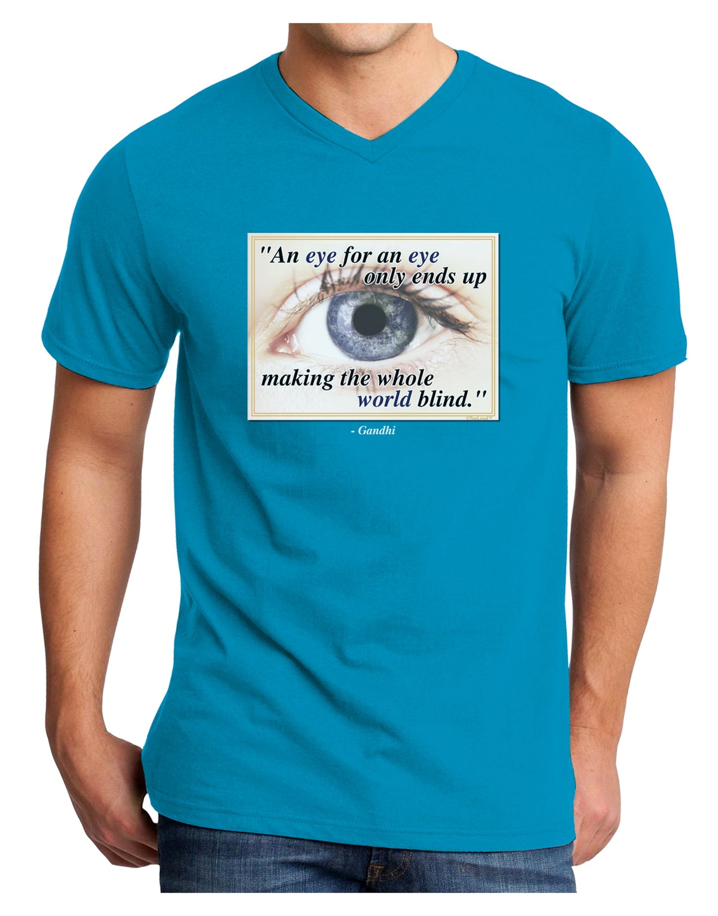 Eye For An Eye Gandhi Adult Dark V-Neck T-Shirt by TooLoud-Mens V-Neck T-Shirt-TooLoud-Turquoise-Small-Davson Sales
