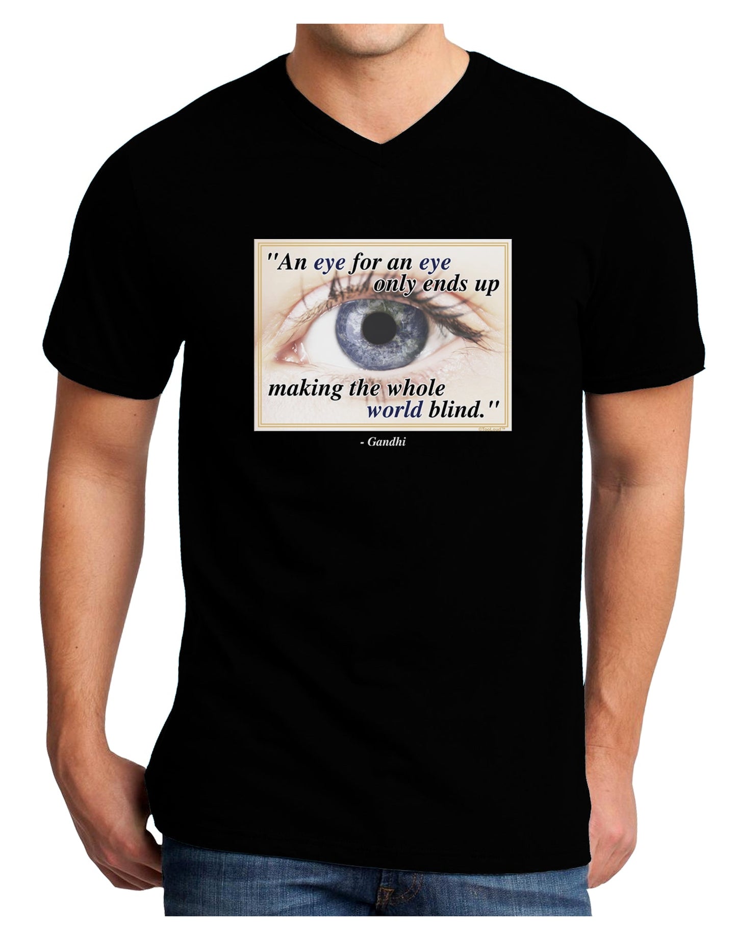 Eye For An Eye Gandhi Adult Dark V-Neck T-Shirt by TooLoud-Mens V-Neck T-Shirt-TooLoud-Black-Small-Davson Sales