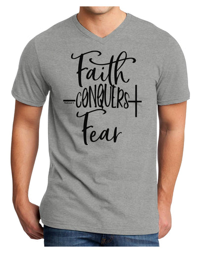 Faith Conquers Fear Adult V-Neck T-shirt-Mens T-Shirt-TooLoud-HeatherGray-Small-Davson Sales
